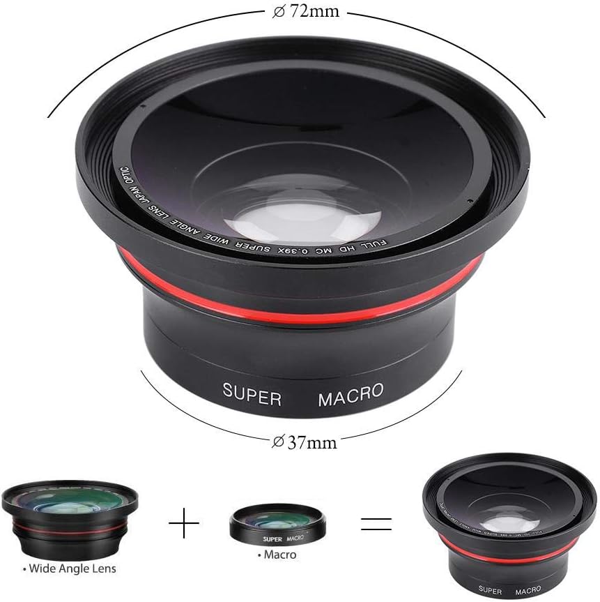 37mm 0.39X Professional HD Wide Angle Lens with Macro Lens and 37mm Phone Clip for Camcorder DSLR Camera - Image 2